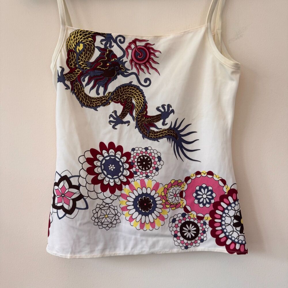 Occhi Verdi by La Perla Women's White Dragon Floral Print Swim Tank Top Size 46 - Picture 2 of 6